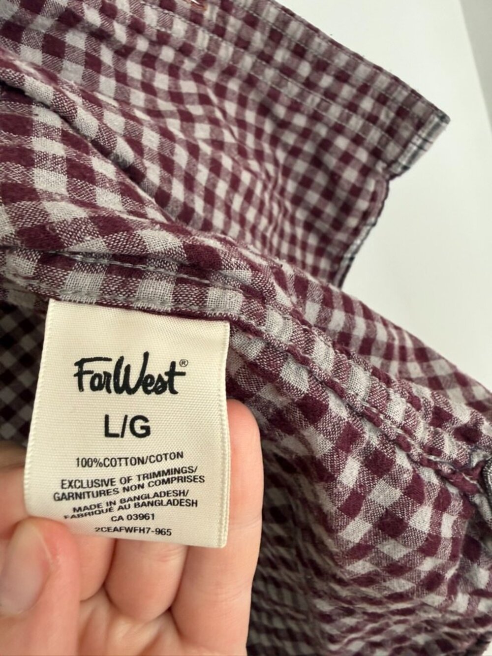 FarWest Plaid Flannel Button-Up Shirt Burgundy Cream Cotton L - Picture 4 of 6
